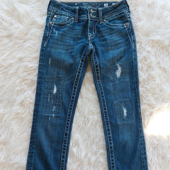 Miss Me Jeans Women's JP4009SK-2 Skinny Distressed Cuffed Leg Denim Jean Siz 26 - Picture 3 of 13